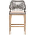 Counter Stool With Wooden Legs And Rope Back, Gray And Brown Grey Brown Wood Rope