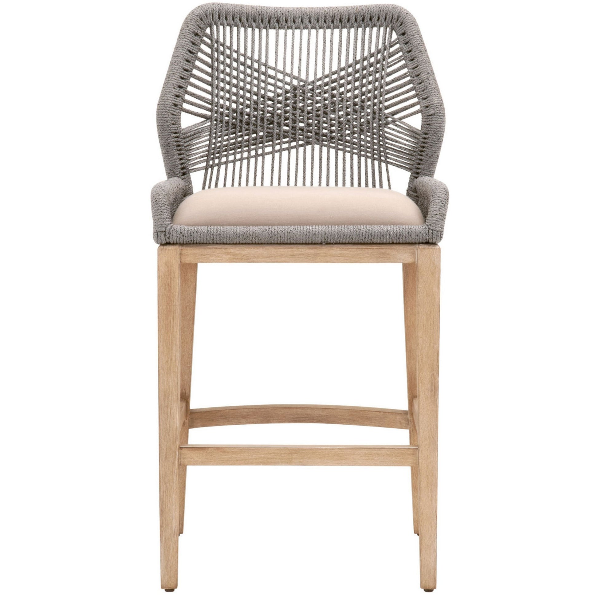 Counter Stool With Wooden Legs And Rope Back, Gray And Brown Grey Brown Wood Rope