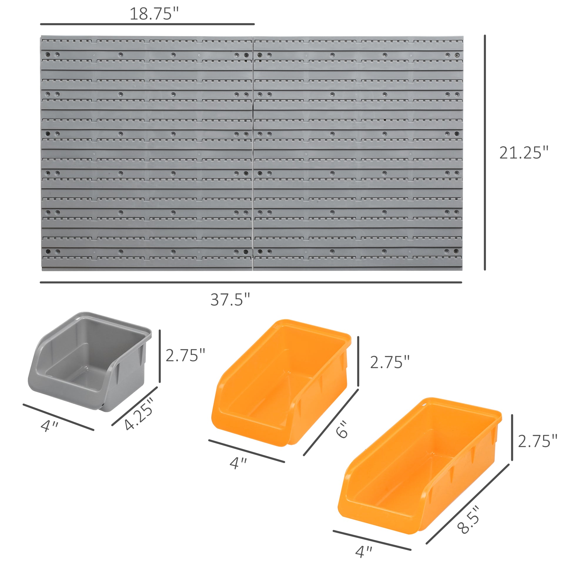 Durhand 44 Piece Wall Mounted Pegboard Tool Organizer Rack Kit With Various Sized Storage Bins, Pegboard, & Hooks, Orange Orange Plastic