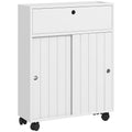 Kleankin Toilet Paper Cabinet, Slim Bathroom Cabinet With 4 Rolling Wheels, Small Bathroom Storage Cabinet With Paper Holes, Sliding Doors And Adjustable Shelf For Small Space, White White Mdf