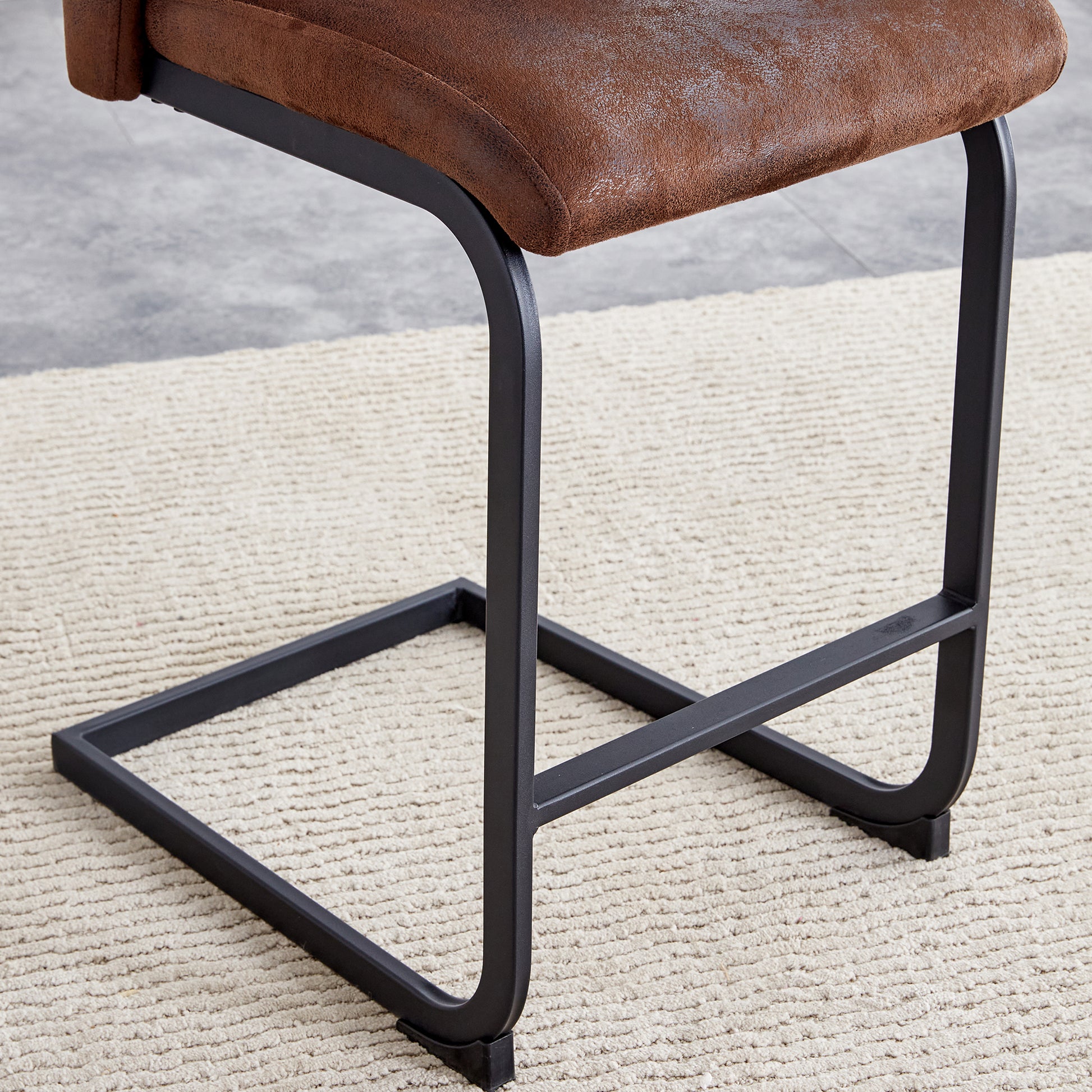 A Set Of Two Brown Chairs, Including Suede Cushions And Black Metal Legs. Small Size, Suitable For Select Groups, Suitable For Dining Room, Kitchen, Terrace And Guest Office Chairs Set Of 2 Black Brown Metal