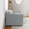 Twin Size Daybed With Trundle Upholstered Sofa Bed, With Vertical Stripes, Linen Fabric, Grey 82.5