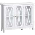 Homcom Sideboard, Buffet Cabinet With 3 Tempered Glass Doors, Arc Pattern And Adjustable Storage Shelf, Credenza, White White Mdf