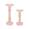 Qui 14, 11 Inch Candle Holders, Rose Pink Turned Pedestal Glass, Set Of 2 Pink Glass