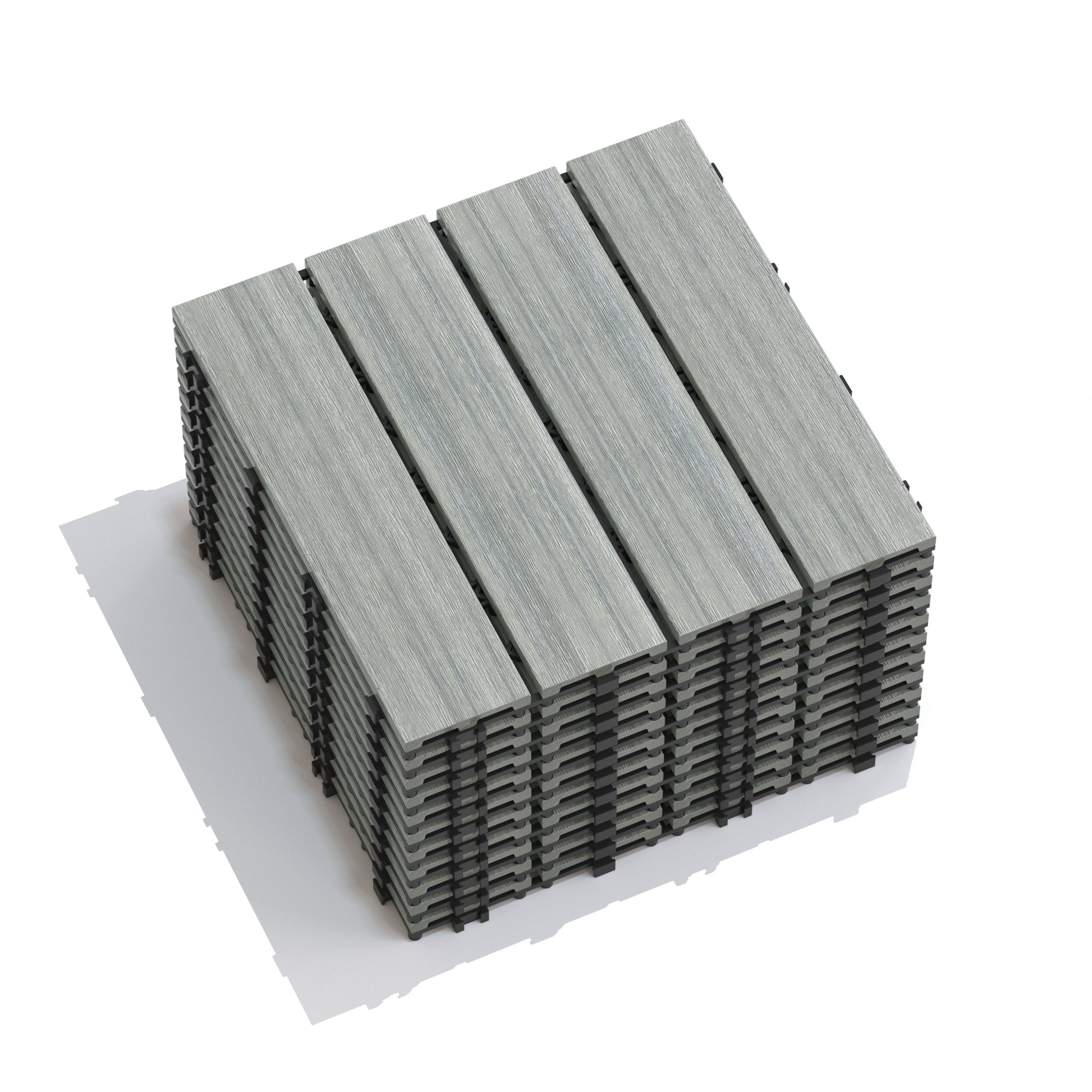 Patio Floor Tiles Pack Of 11 Wpc Wood Plastic Composite Patio Deck Tiles Diy Interlocking Decking Tiles, Quick Deck Floor Tile, Court Tile, Water Resistant Indoor Outdoor 11.8" Skygrey Light Gray Plastic