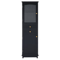 Tall Bathroom Storage Cabinet With Glass Doors, Free Standing, Two Drawers, And Adjustable Shelves, Mdf Board, Painted Black Perfect For Displaying Your Favorite Items 2 Black 2 4 Adjustable Shelves Bathroom Freestanding Partice Board Mdf Pine Wood