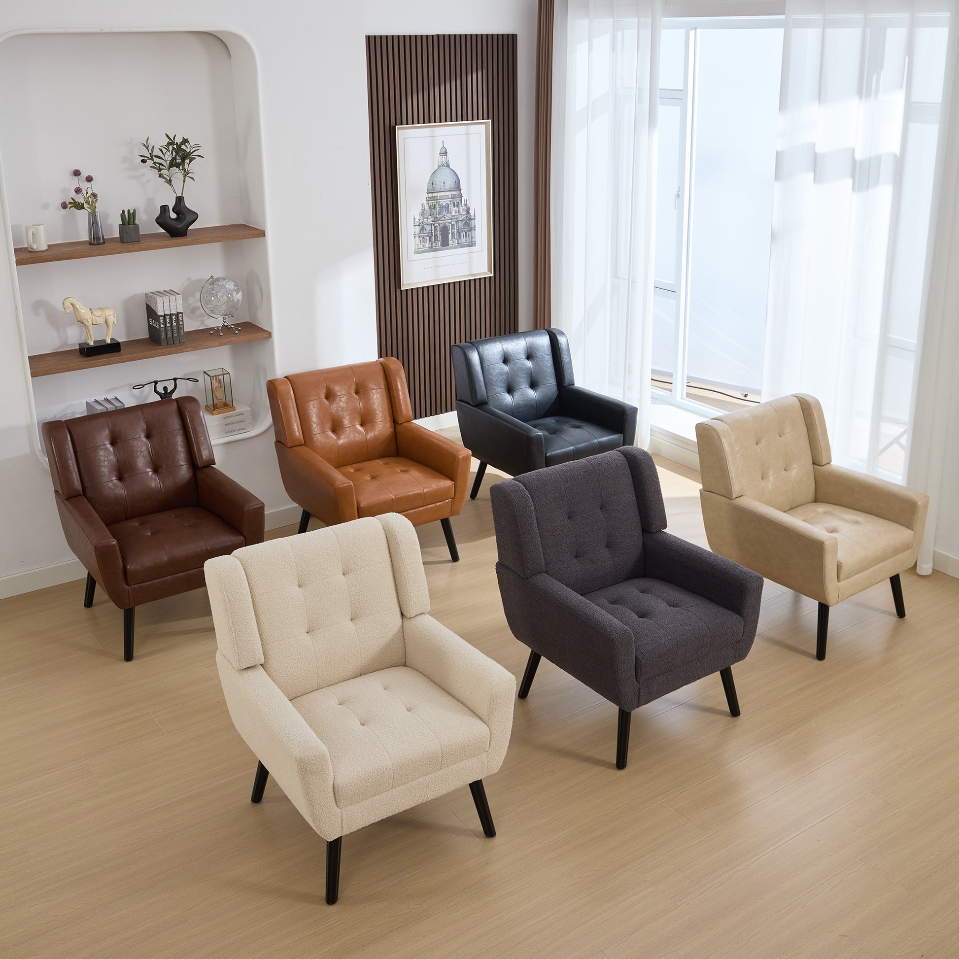 Modern Soft Teddy Material Ergonomics Accent Chair Living Room Chair Bedroom Chair Home Chair With Black Legs For Indoor Home Grey Teddy Fabric Grey Foam Upholstered