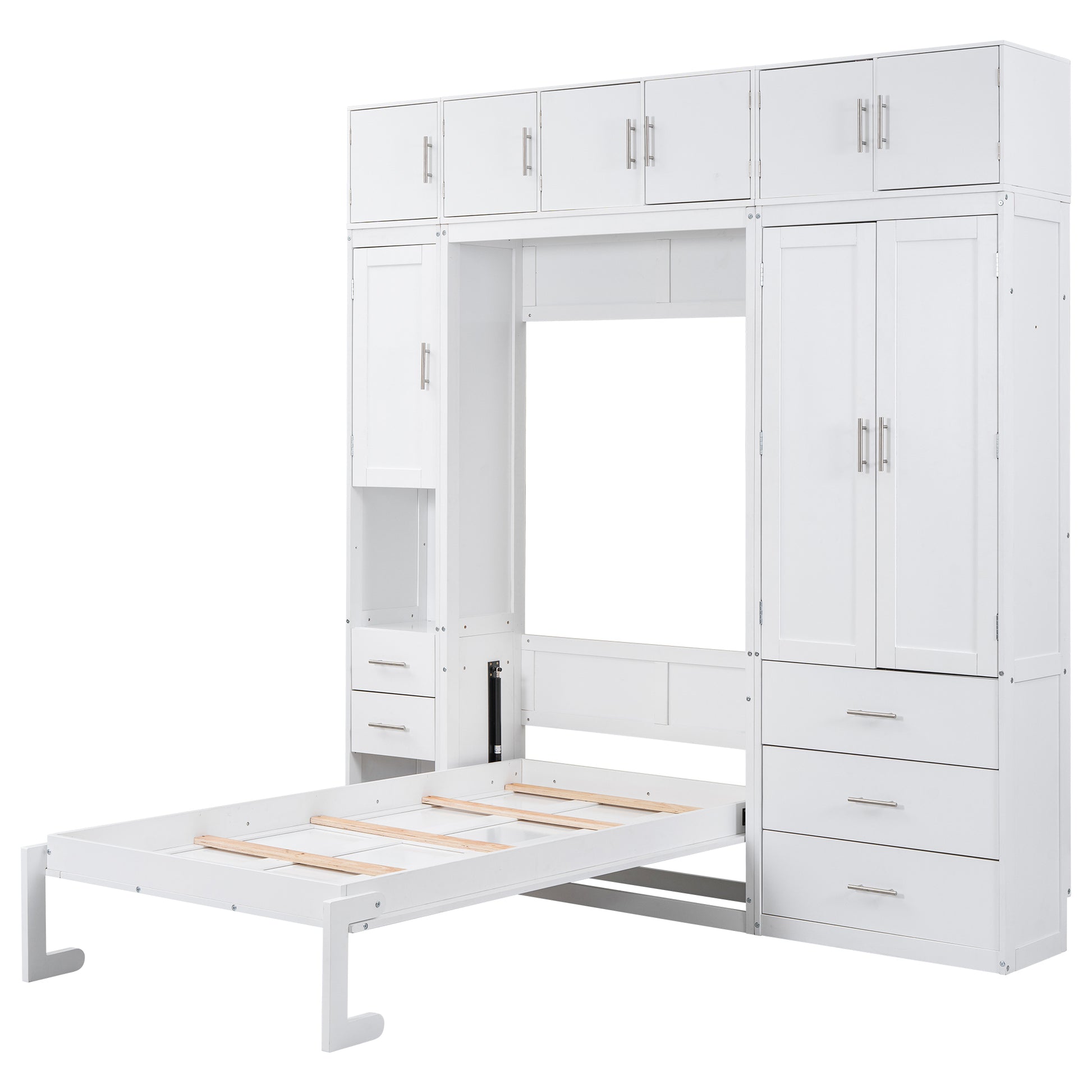 Twin Size Murphy Bed With Lockers And Wardrobes, With Installation Video, White Box Spring Not Required Twin White Murphy Solid Wood Mdf