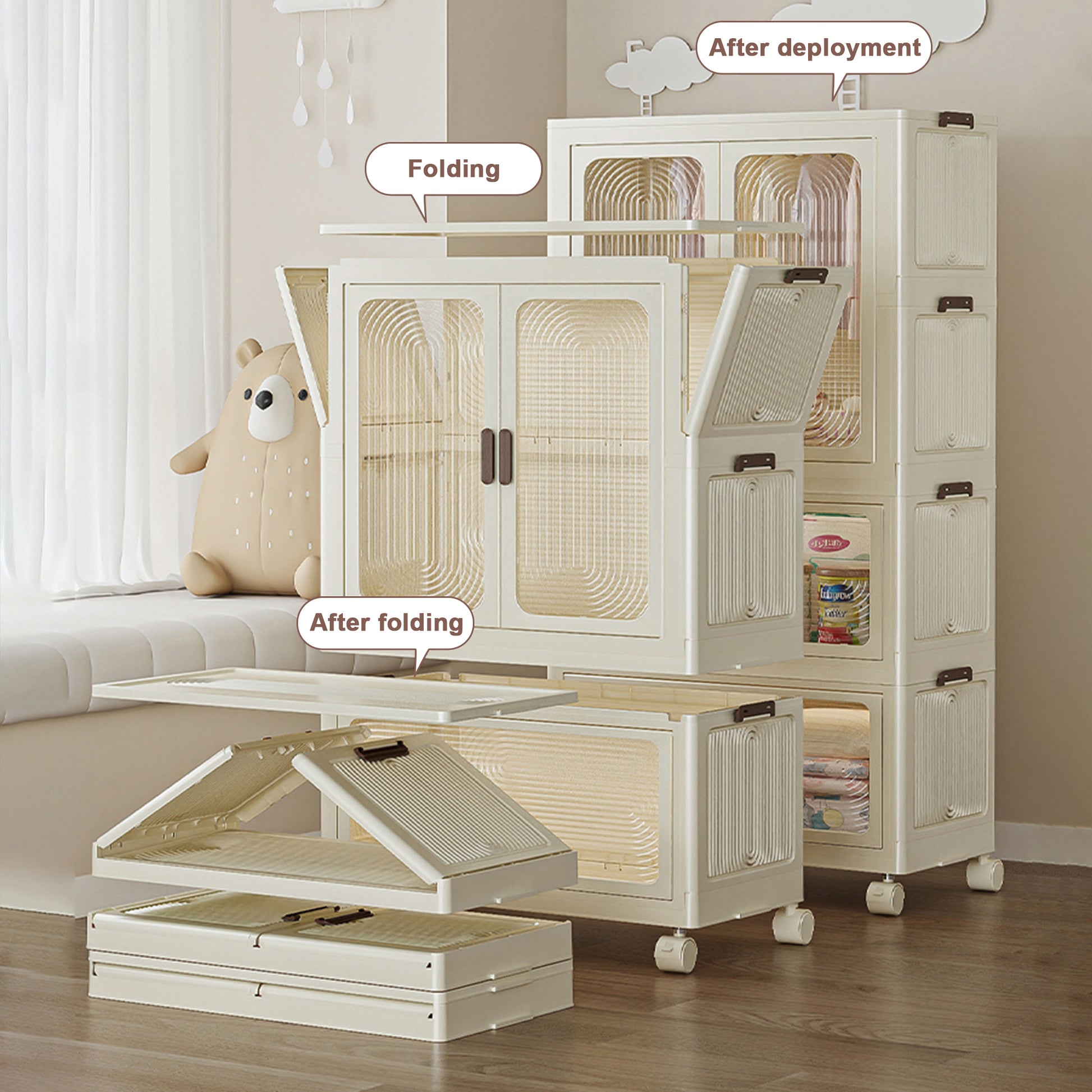 portable dresser closet Wardrobe Organizer,Clothes Dresser,17 Magnetic Doors-17 Cubes&1 Hanging Rod,6 pcs hangers,Baby Wardrobe Cabinet free and organized Portable Wardrobe Closet Storage Dresser