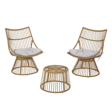 Elaine Chair & Side Table Light Brown Pe Rattan Iron Waterproof Fabric