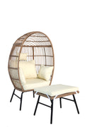 Outdoor Garden Wicker Egg Chair And Footstool Patio Chaise, With Cushions, Outdoor Indoor Basket Chair Yes White Natural Seats 2 Garden & Outdoor European,Modern Steel