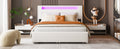 Queen Size Upholstered Platform Bed With Led Frame, With Twin Xl Size Trundle And 2 Drawers, Teddy Fleece, White White Fleece