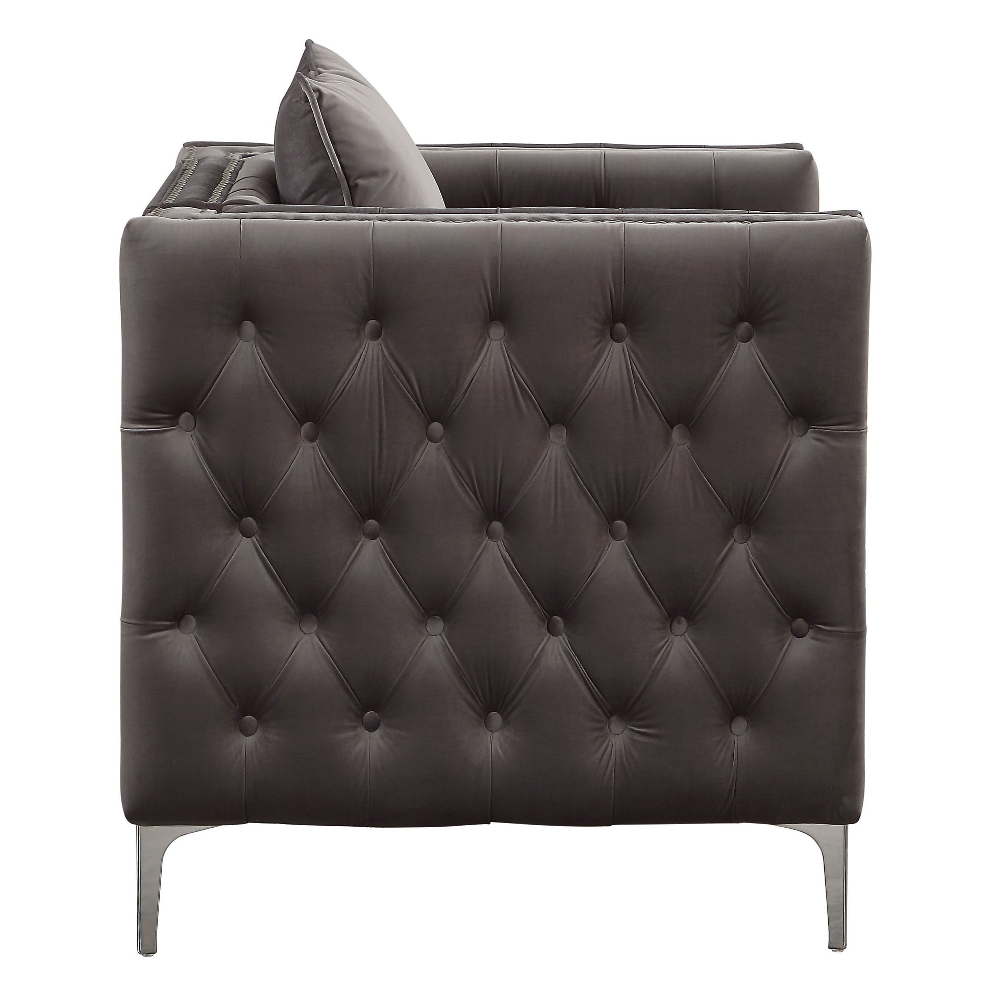Dark Grey Tufted Pillow Back Accent Chair Dark Gray Primary Living Space Velvet