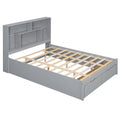 Queen Size Platform Bed With Storage Headboard And 2 Drawers, Gray Box Spring Not Required Queen Gray Wood Bedroom Bed Frame Solid Wood Mdf