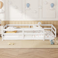 Twin Size Floor Bed, Montessori Floor Bed With Fence, Kids Montessori Bed Twin Size, Wood Montessori Floor Bed For Kids, Girls, Boys White White Wood Metal