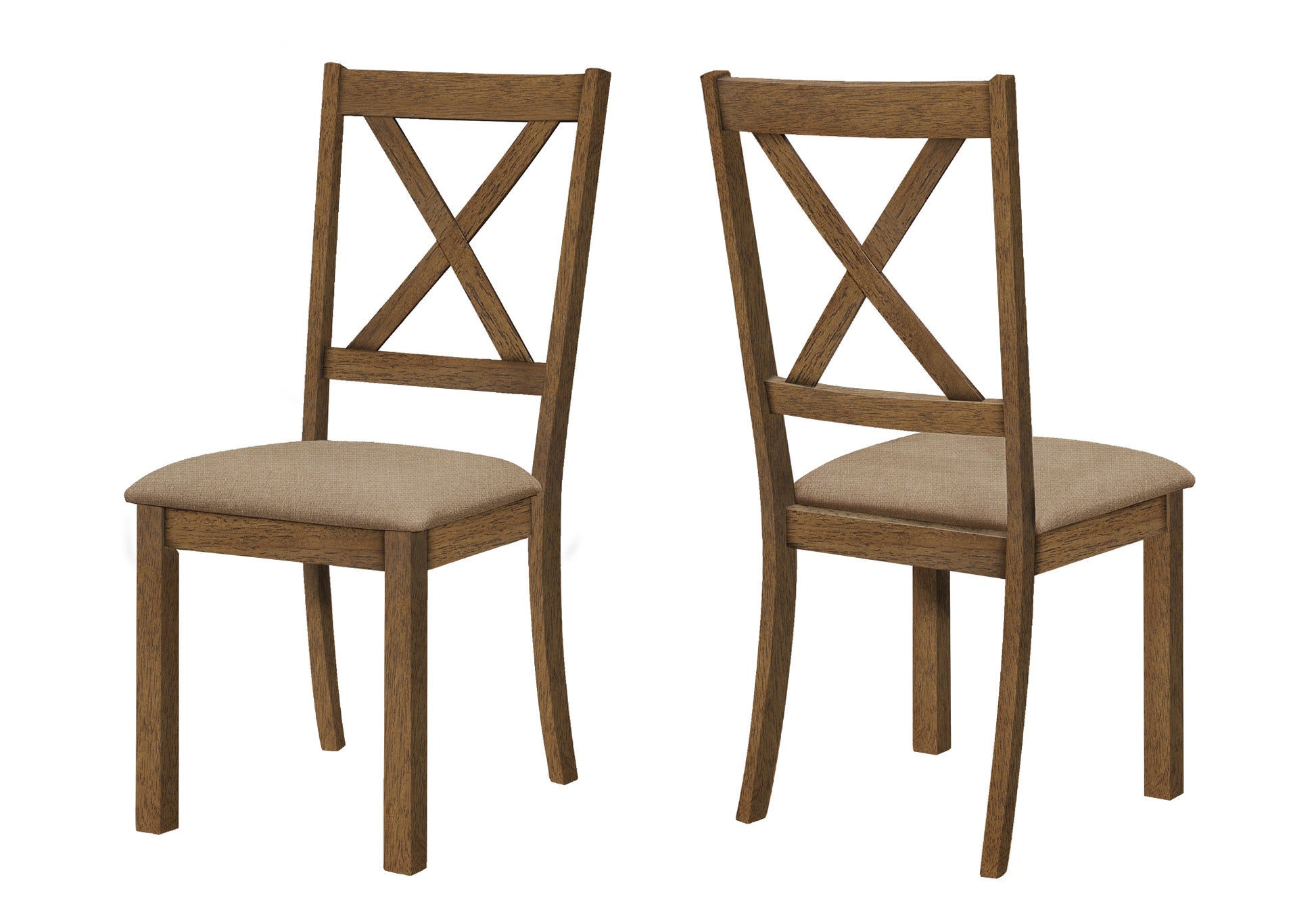 Dining Chair, Set Of 2, Side, Upholstered, Kitchen, Dining Room, Brown Fabric, Walnut Wood Frame, Transitional Beige Foam Polyester