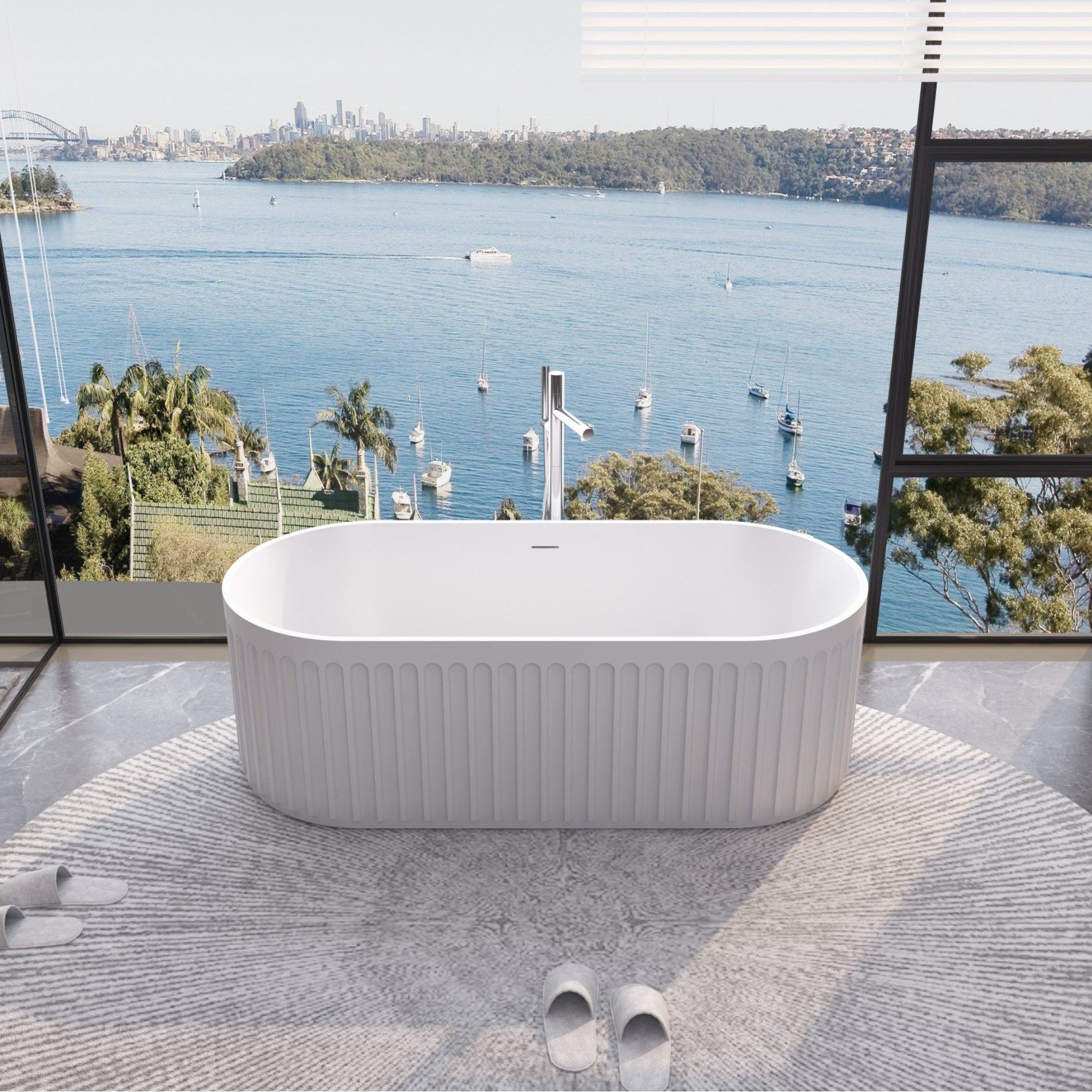 Luxury Handcrafted Stone Resin Freestanding Soaking Bathtub With Overflow In Matte White, Cupc Certified 23S13 67 Matte White Bathroom Freestanding Tubs Soaking Center Solid Surface