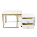 2 In 1 Square Nesting Coffee Table With Wheels & Drawers, Stackable Side Table With High Gloss Marble Grain Top, End Table Set With Brown Tempered Glass For Living Room, White White Gold Primary Living Space Drawers Square Mdf Steel