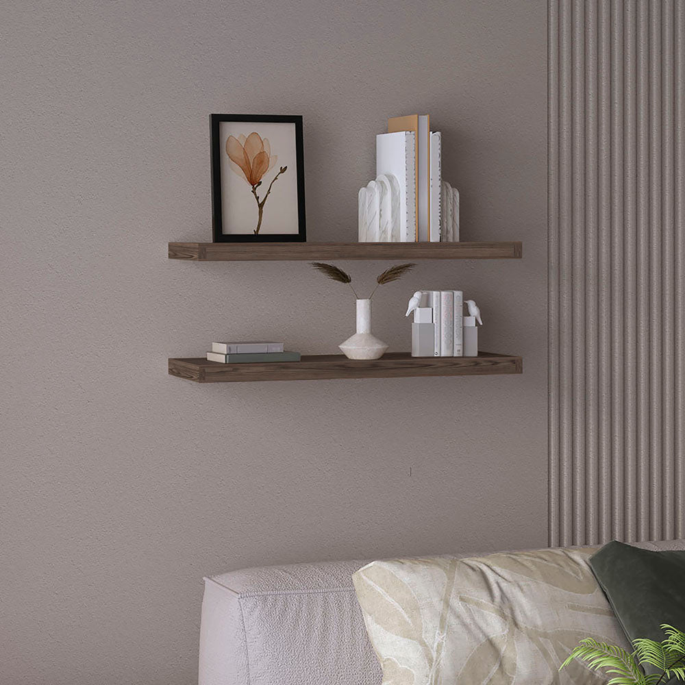 Ecco 31.5" Wide Floating Shelves Set Of 2, Shelves For Wall Decor For Bedroom, Bathroom Storage Shelves, Book Shelves For Living Room 2 Or Less Brown Primary Living Space Modern With Doors Particle