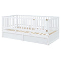 Twin Size Wood Daybed With Fence Guardrails And 2 Drawers, Split Into Independent Floor Bed & Daybed, White Old Sku :Lp000881Aak Twin White Solid Wood Mdf