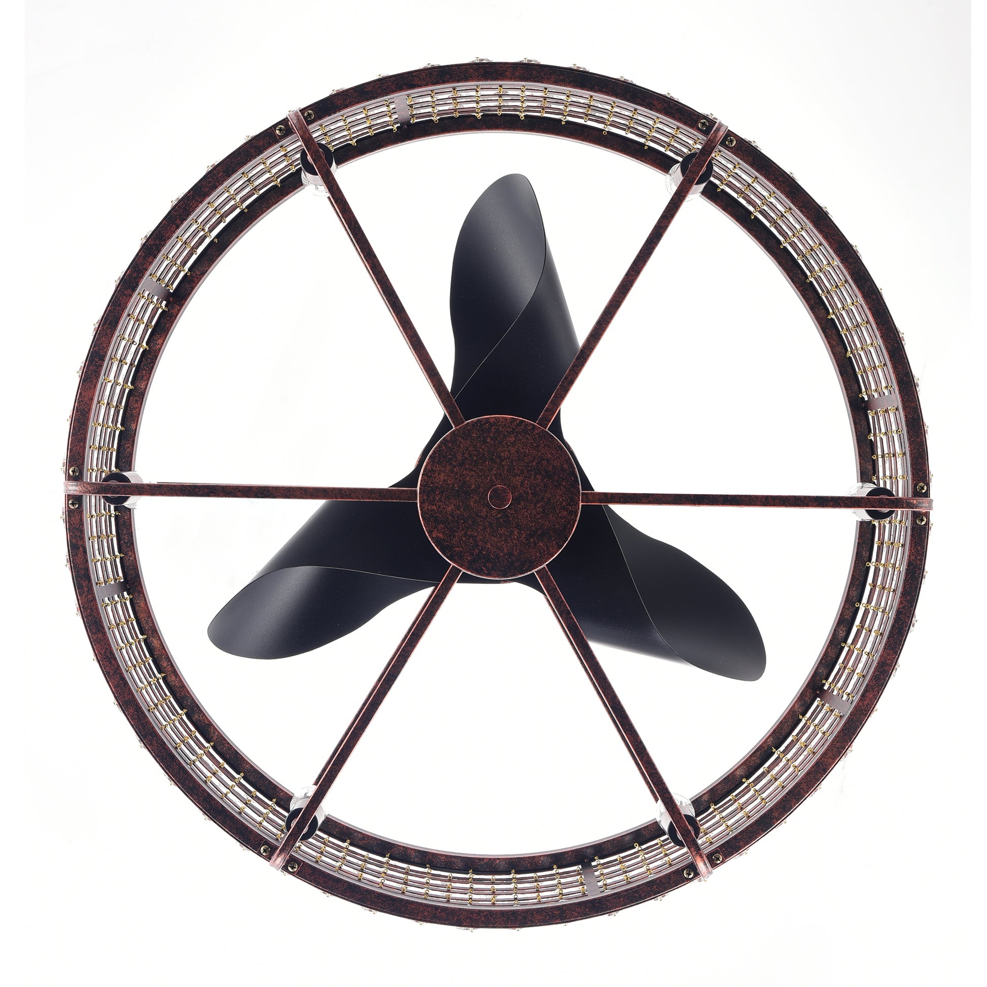 Dia 26.8 Inch Chandelier Ceiling Fan ,Crystal Shade Ceiling Fan With Remote Control,3 Abs Blade 4 Light No Include Bulb Rustic Brown American Design,American Traditional,Classic,Contemporary,Farmhouse Abs Metal