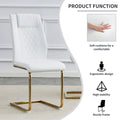 Table And Chair Set, The Table Is Equipped With A Marble Patterned Mdf Tabletop And Gold Table Legs.Dining Chairs,Gold Legged Upholstered Chairs Made Of Artificial Leather. Gold White Seats 6 Mdf