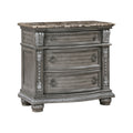 Traditional Style 1Pc Luxurious Nightstand Of 3 Drawers Marble Top Gray Finish Silver Tipping Wooden Bedroom Furniture Gray 3 Drawers Bedroom Bedside Cabinet Luxury,Traditional Wood