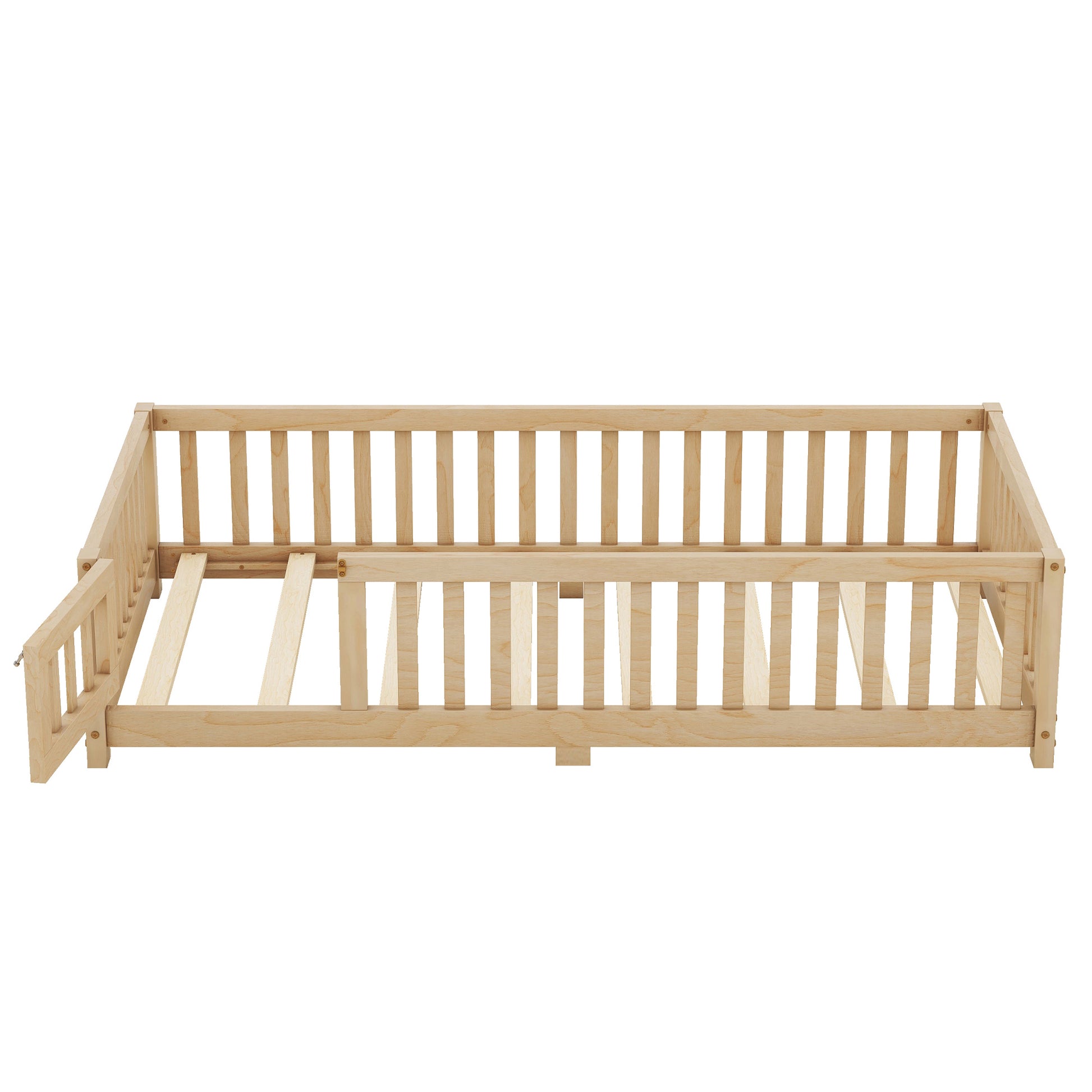 Twin Size Bed Floor Bed With Safety Guardrails And Door For Kids, Natural Old Sku: W158090686 Twin Natural Pine