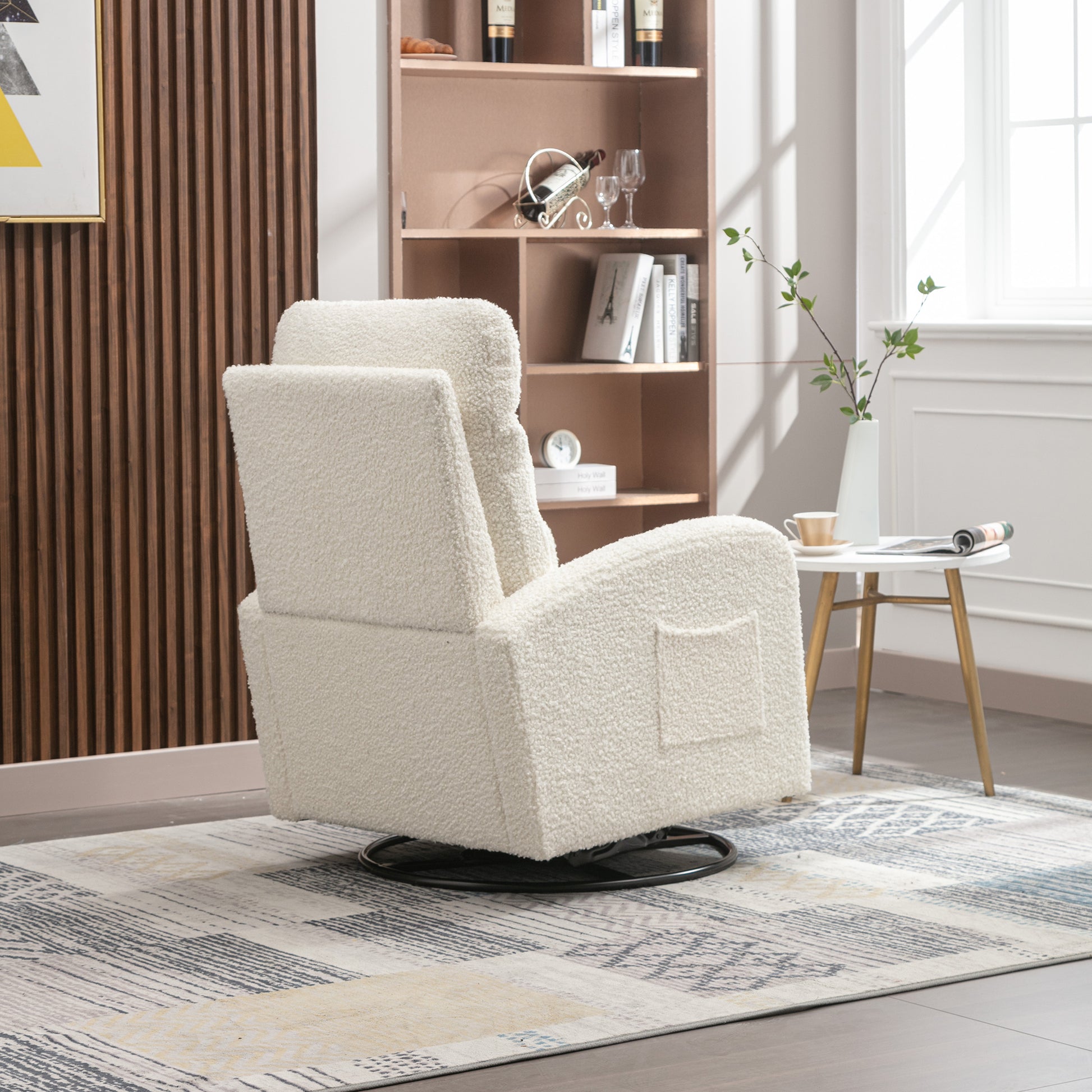 Jiada Upholstered Swivel Glider.Rocking Chair For Nursery In White Teddy.Modern Style One Left Bag White Teddy Primary Living Space Foam Metal