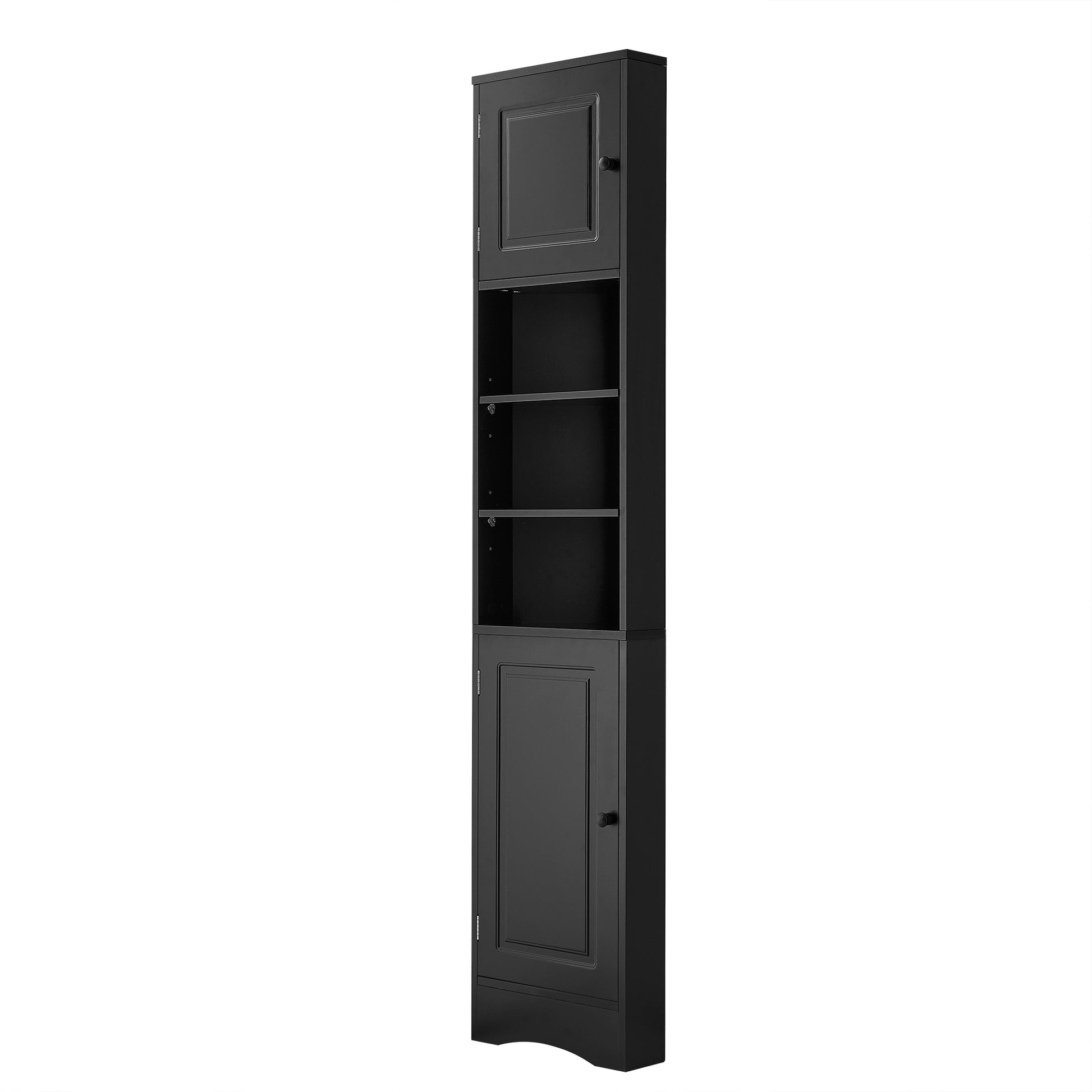 Multi Functional Corner Cabinet Tall Bathroom Storage Cabinet With Two Doors And Adjustable Shelves, Open Shelf, Black Black Mdf