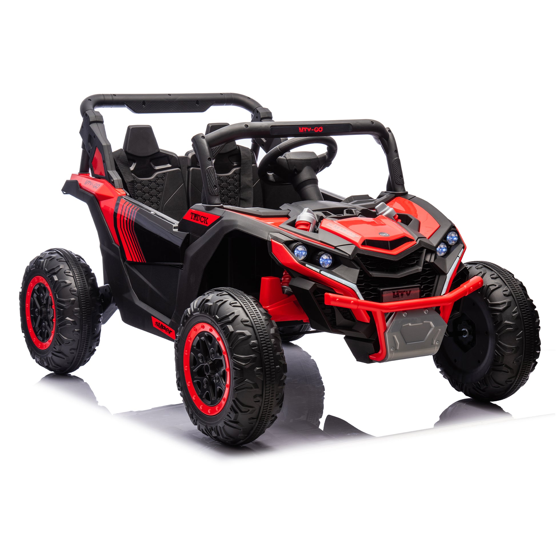 24V Two Seater Kids Ride On Utv W Parents Remote Control,Four Wheel Suspension,Slow Start,Large Wheel Design,Anti Collision Bar,Storage Space,Music,Usb,Bluetooth,Volume Control,Led Lights For Kids 3 . Red 100 149 Lbs Polypropylene