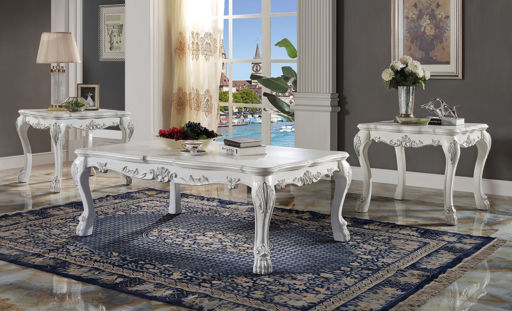 Bone White Coffee Table With Claw Leg White Primary Living Space Traditional Rectangular Wood