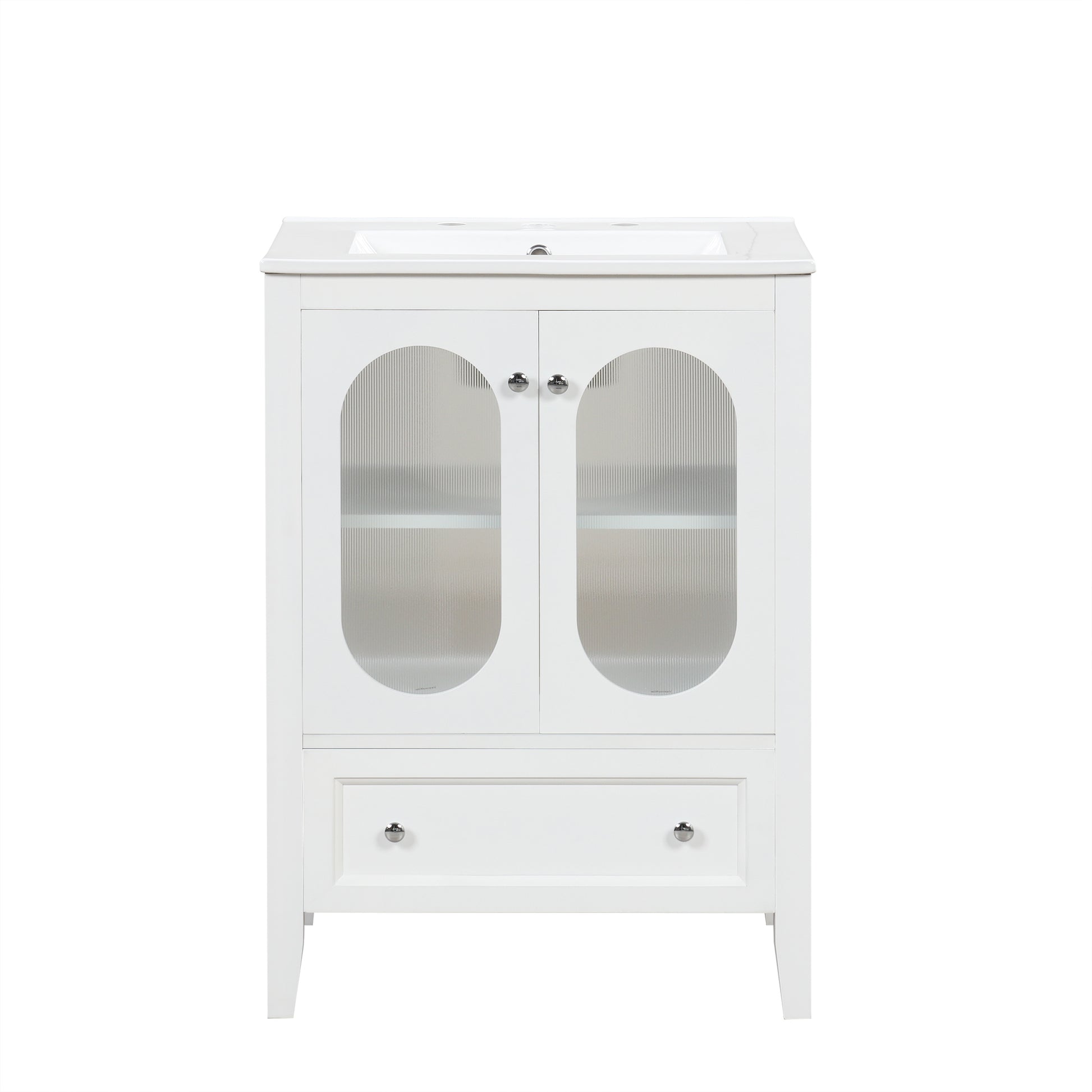 24" Bathroom Vanity With Sink, Bathroom Vanity Cabinet With One Drawer And Doors, Adjustable Shelf, Solid Wood And Mdf, White White Solid Wood Mdf