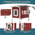 Outdoor Cat House, Large Feral Cats House With Escape Door,Wooden Outside Cat Shelter Weatherproof Red Solid Wood