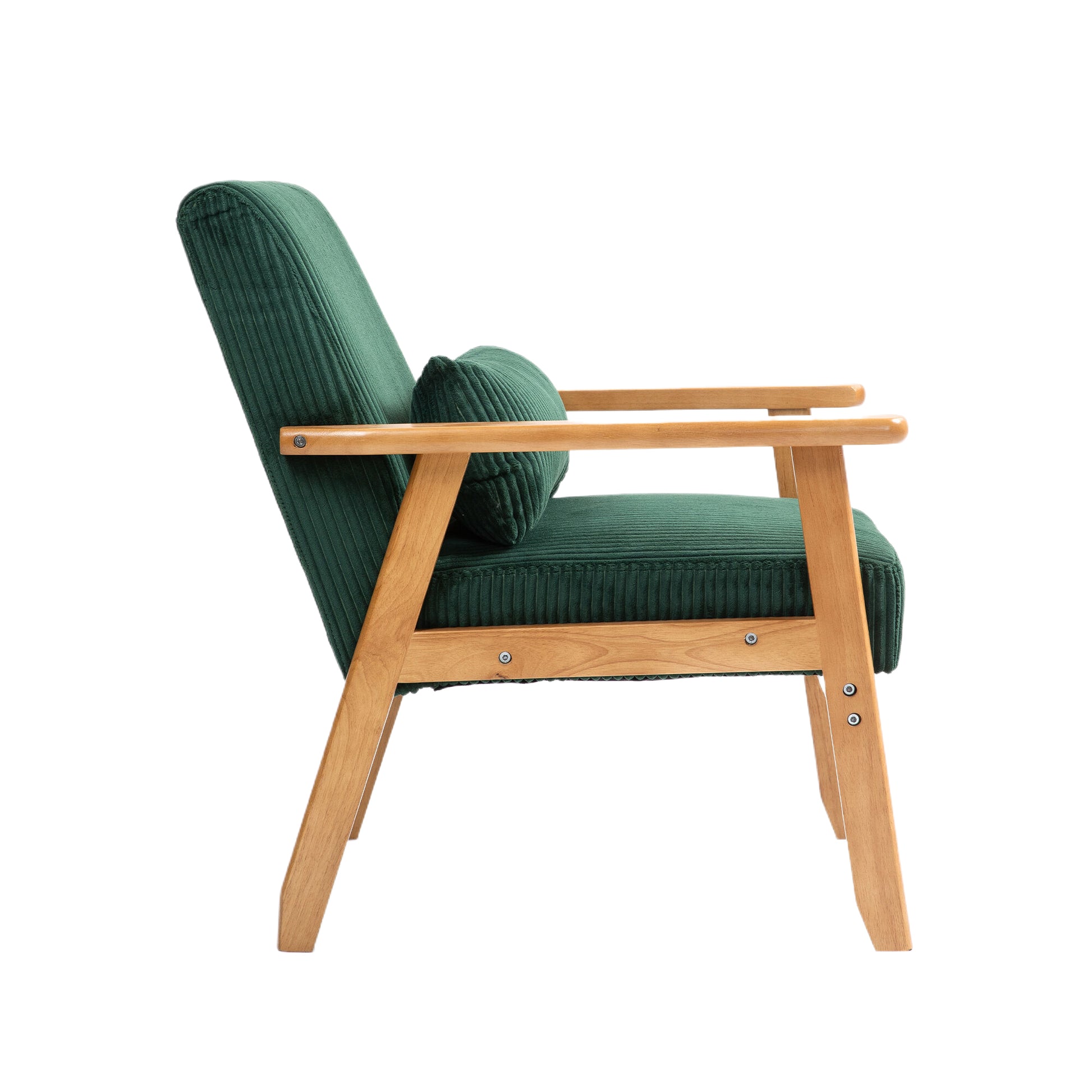 Leisure Chair With Solid Wood Armrest And Feet, Leisure Chair, Wood Frame, Velvet, L, Solid Rubber Wood Legs, Mid Century Modern Accent Chair, For Living Room Bedroom Studio Chair Emerald Corduroy
