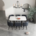 Modern 7 Pieces Dining Table Set, Rectangle Dining Table With 6 Chairs For Dining Room, Kitchen Black Pu Leather