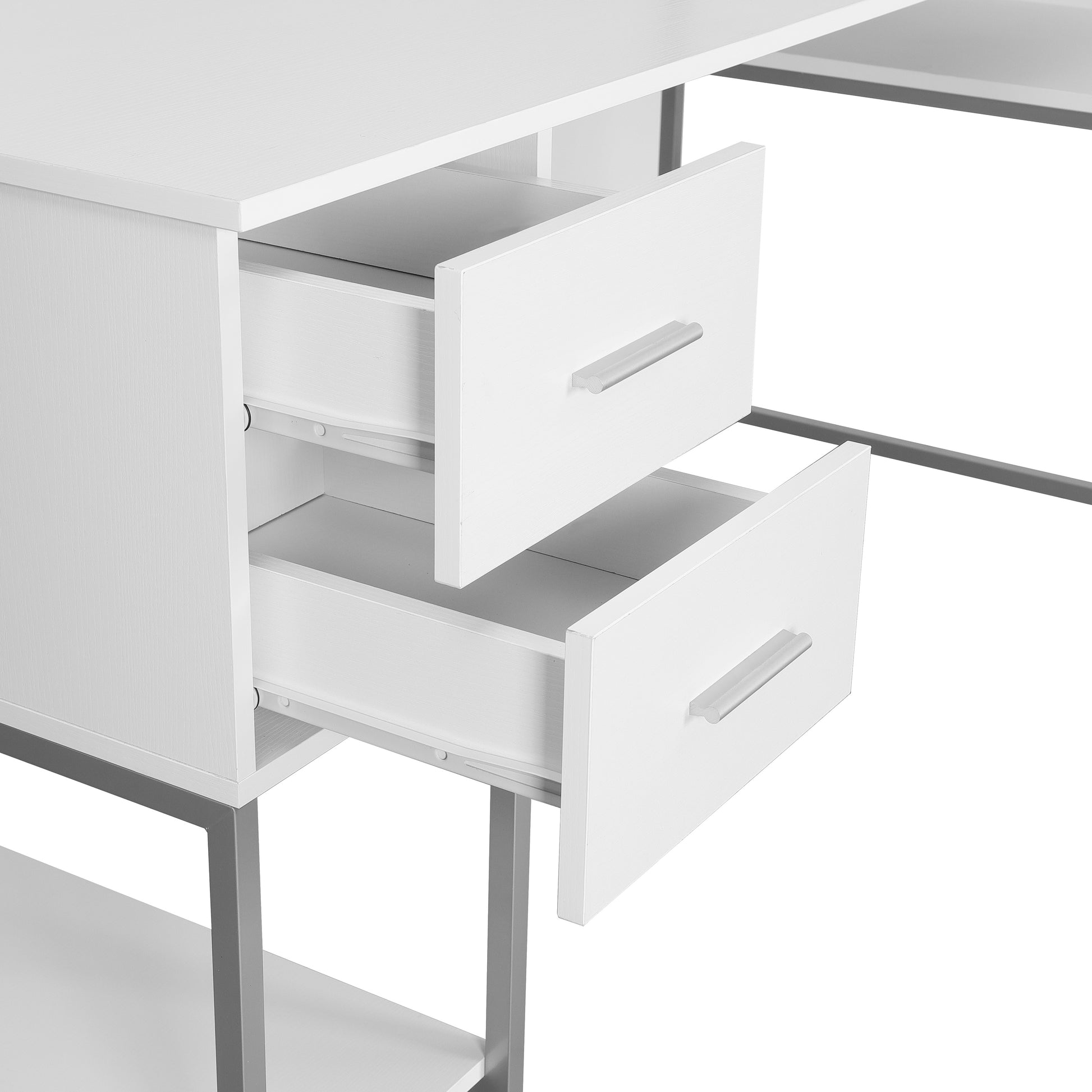 Techni Mobili L Shape Desk With Hutch And Storage, White White Computer Desk Office Modern L Shape Engineered Wood