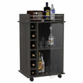 Bar Cart, Glass Door, Four Casters, Two Shelves, Carbon Espresso Brown Particle Board Particle Board