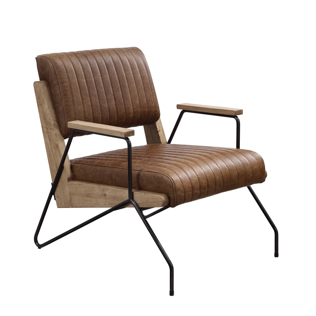 Cocoa And Matt Iron Accent Chair With Metal Leg Brown Primary Living Space Contemporary Genuine Leather
