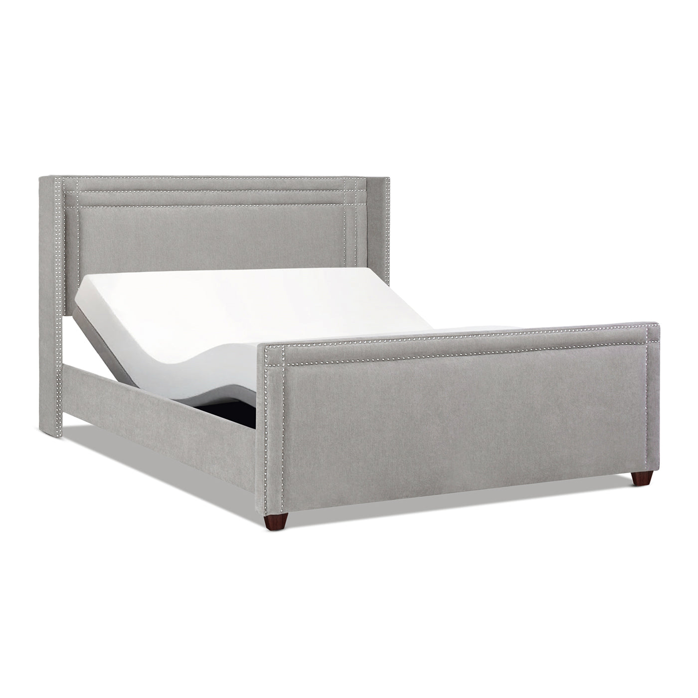 Elle Wingback Upholstered King Bed, Silver Grey Polyester Gray Polyester
