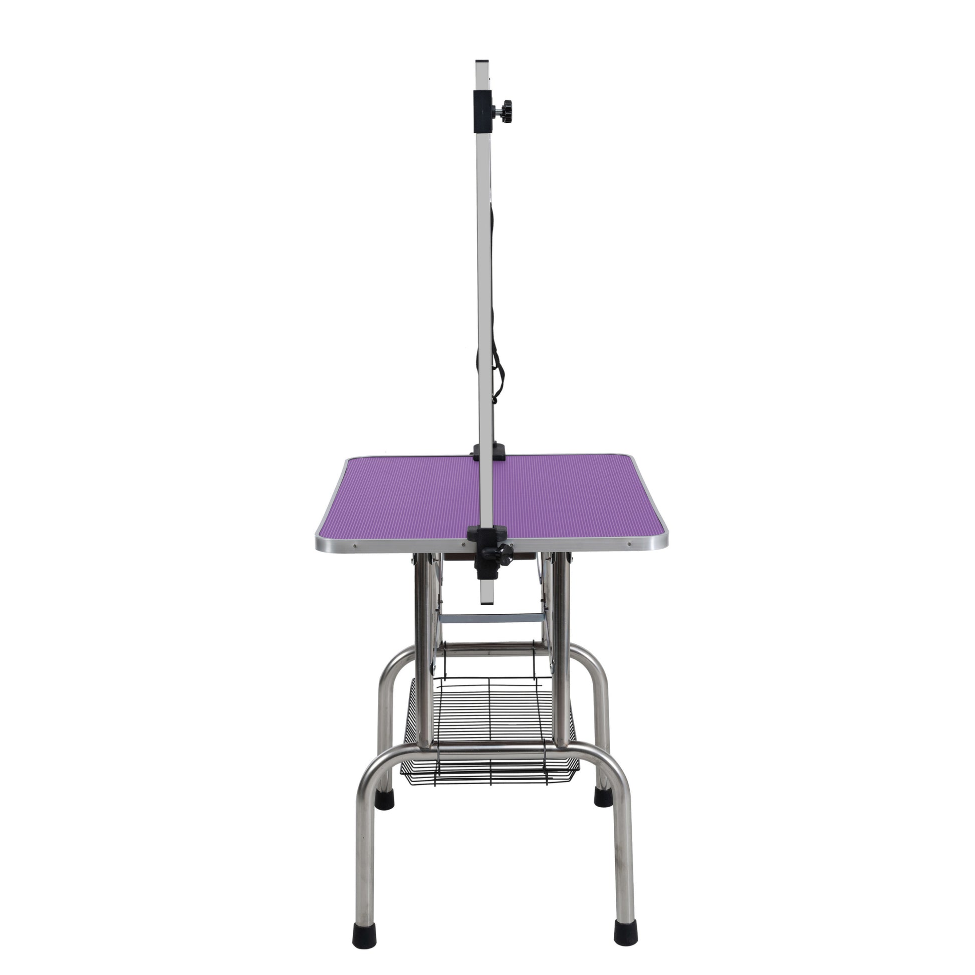 42" Folding Dog Pet Grooming Table Stainless Steel Frame Rubber Mat On Board With Adjustable Arm And Clamps Pet Dog Cat Grooming Table Purple Color Purple Rubber Stainless Steel