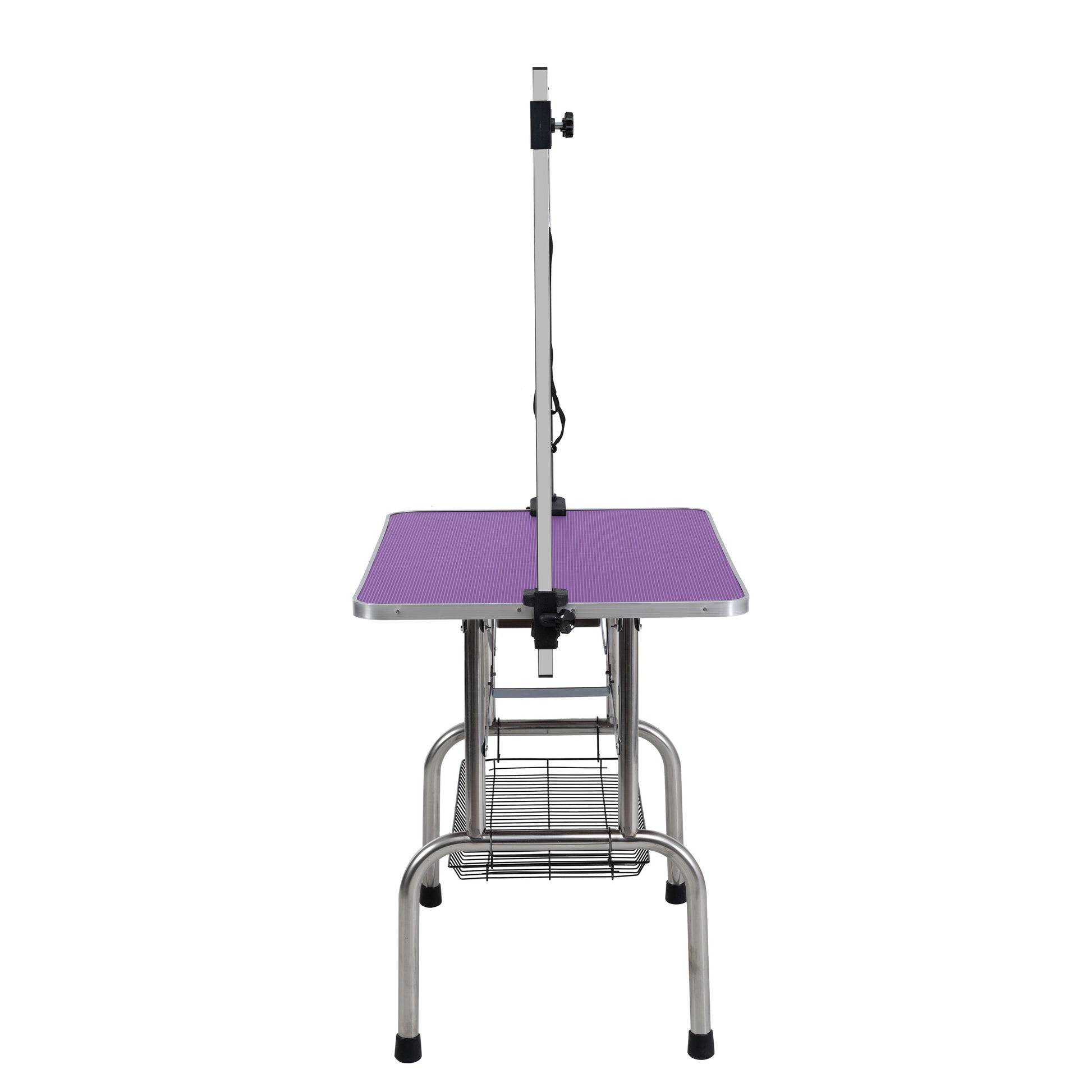 46" Folding Dog Pet Grooming Table Stainless Steel Frame Rubber Mat On Board With Adjustable Arm And Clamps Pet Dog Cat Grooming Table Purple Color Purple Rubber Stainless Steel