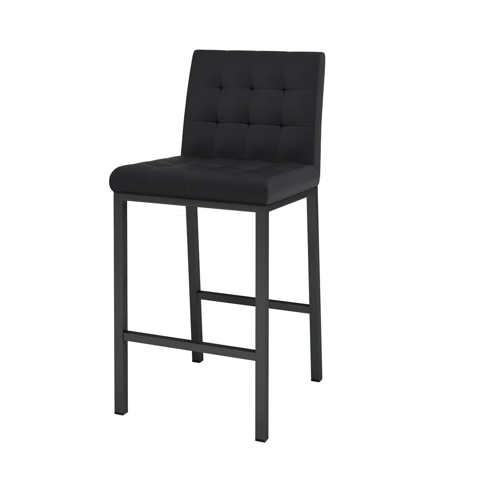 Modern Design High Stool Metal Legs Kitchen Restaurant Black Pu Bar Chair, Black Spray Painted Chair Legs, Suitable For Bar Cafe Restaurant Set Of 2 Metal Black Pu Pu