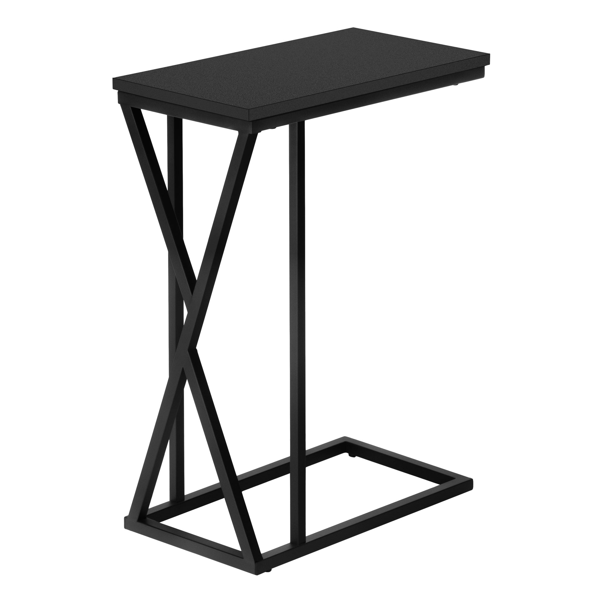 Accent Table, C Shaped, End, Side, Snack, Living Room, Bedroom, Black Laminate, Black Metal, Contemporary, Modern Black Mdf