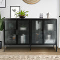 Stylish 4 Door Tempered Glass Cabinet With 4 Glass Doors Adjustable Shelf And Feet Anti Tip Dust Free Fluted Glass Kitchen Credenza Black Black Tempered Glass Sheet Metal Plastic