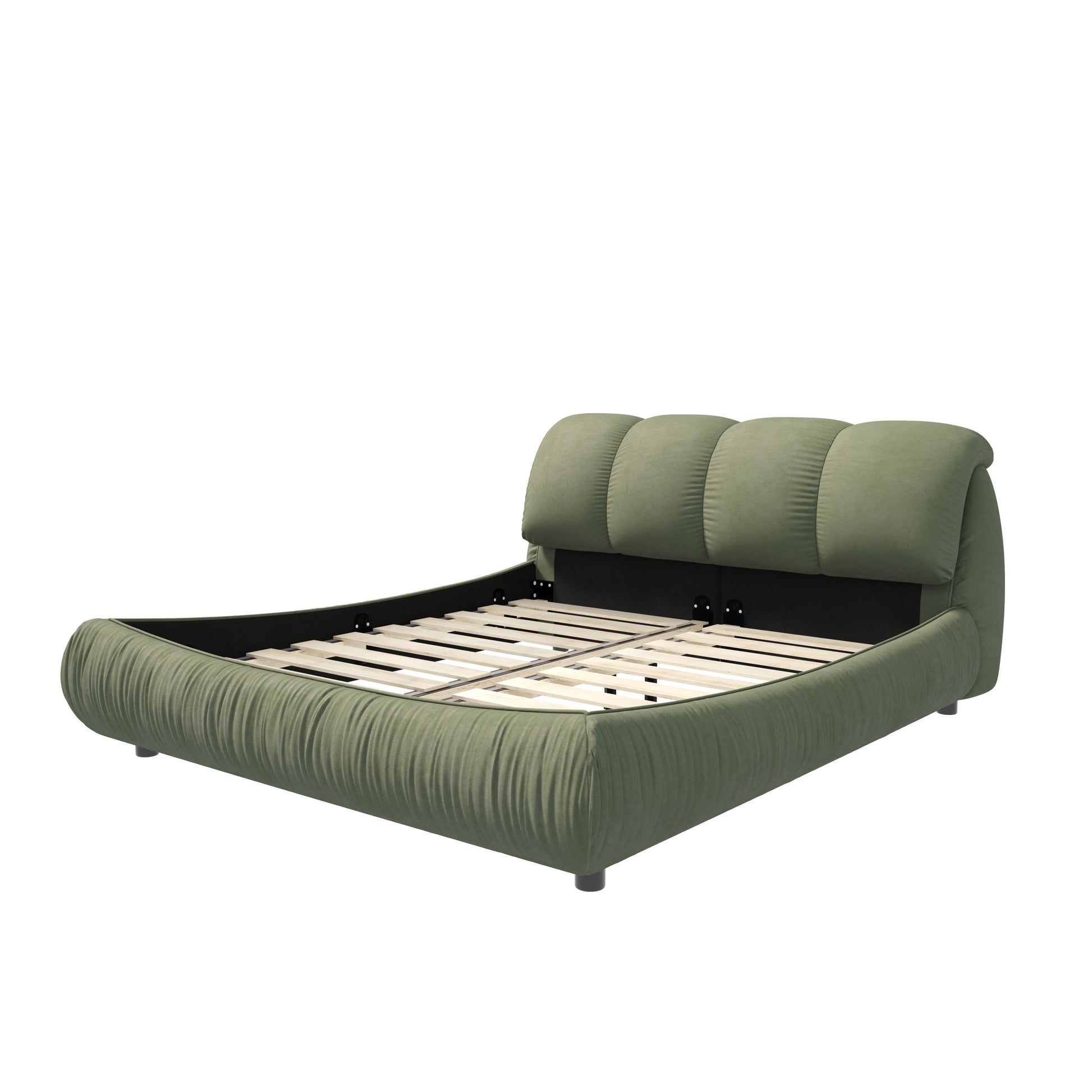 Queen Size Luxury Upholstered Platform Bed With Oversized Padded Backrest And Solid Wood Frame,Suitable For Multiple Heights Of Mattresses,Green Old Sku:W1885S00018 Box Spring Not Required Queen Green Wood Pine Solid Wood