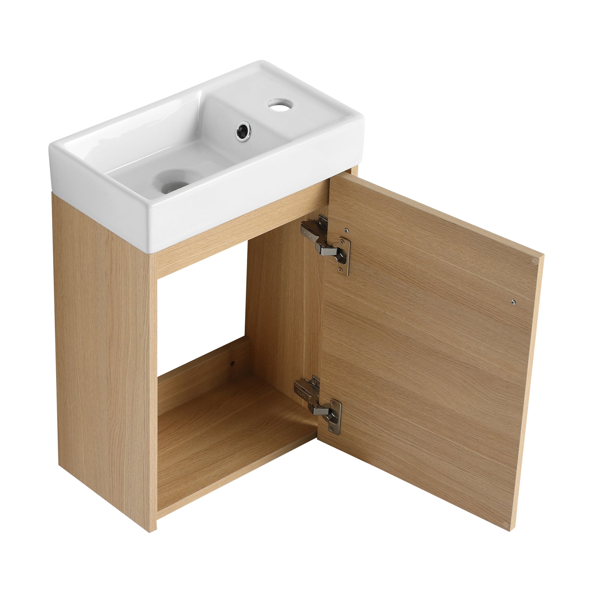 16'' Floating Wall Mounted Bathroom Vanity With Ceramic Sink & Soft Close Cabinet Door, For Small Bathroom Light Oak Bathroom Modern Plywood