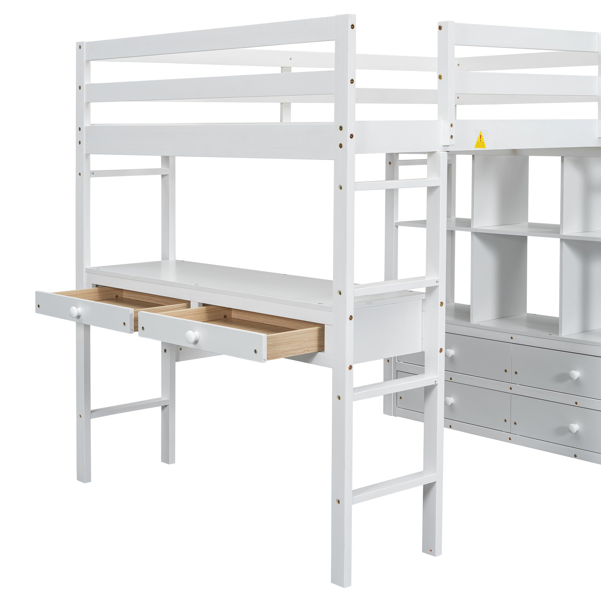 Full Size Loft Bed With Built In Desk With Two Drawers, And Storage Shelves And Drawers,White Old Sku:Gx000320Aak 1 Box Spring Not Required Full White Wood Bedroom Pine