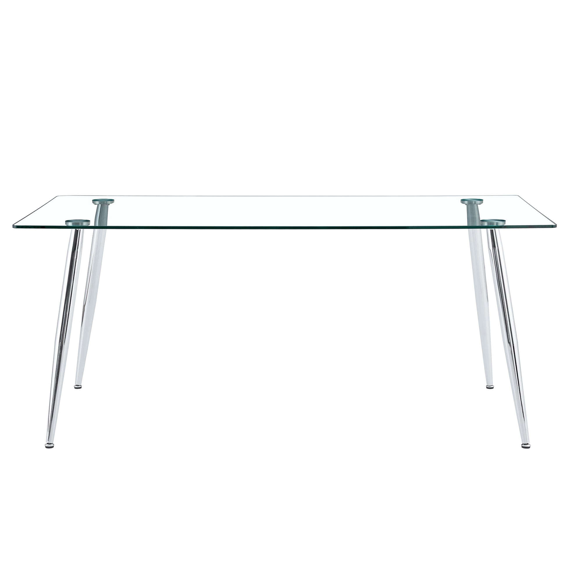 Modern Rectangular Glass Dining Table, Suitable For 4 6 People, With Tempered Glass Countertop And Silver Metal Table Legs, Writing Desk, Suitable For Kitchen, Dining Room And Living Room Transparent Glass