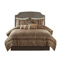 7 Piece Jacquard Comforter Set Brown Gold Cal King California King Brown Gold Polyester